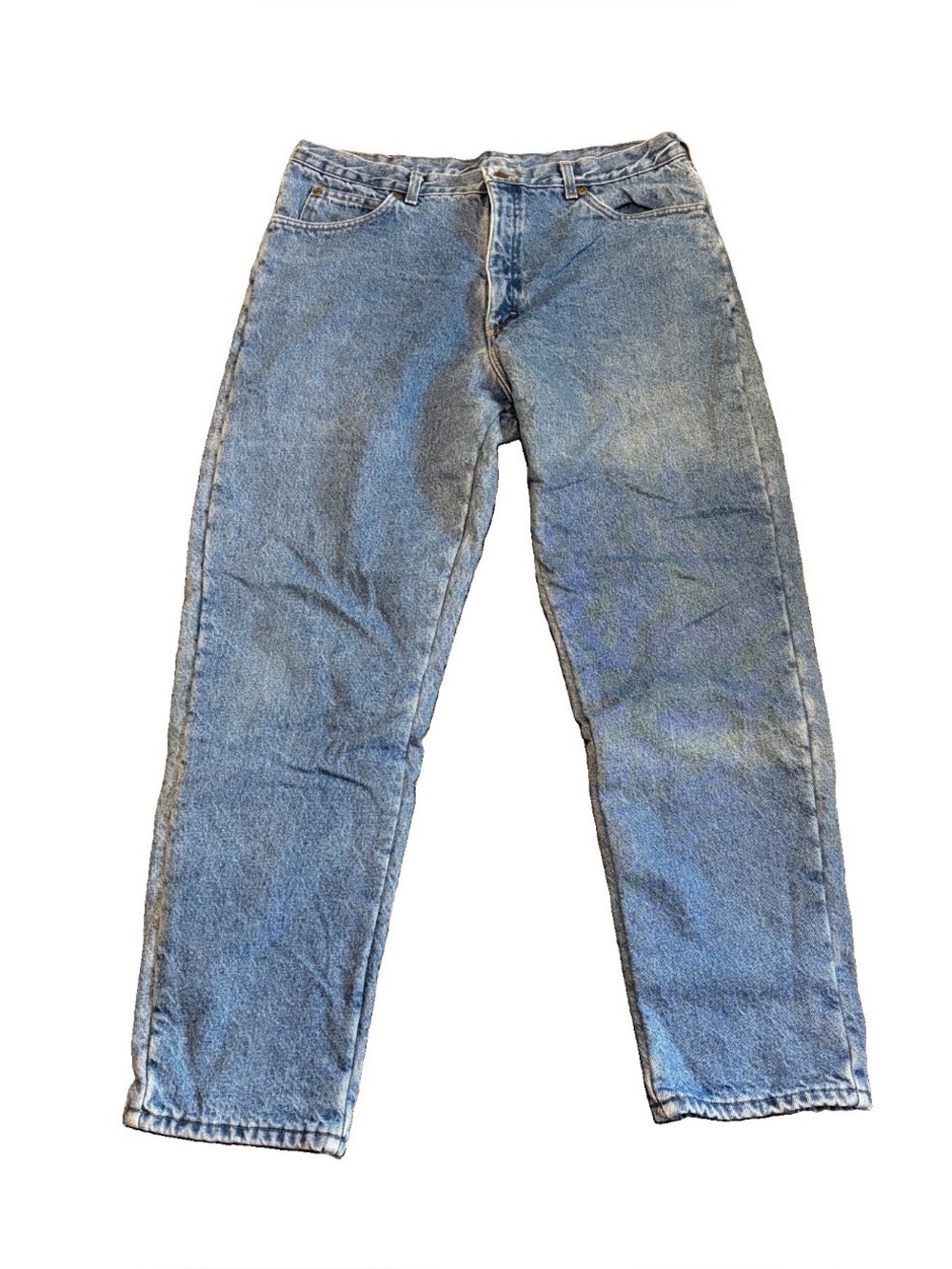 LL Bean Men’s Fleece Lined Jeans 38x32 Blue Denim Green Flannel Straight Leg